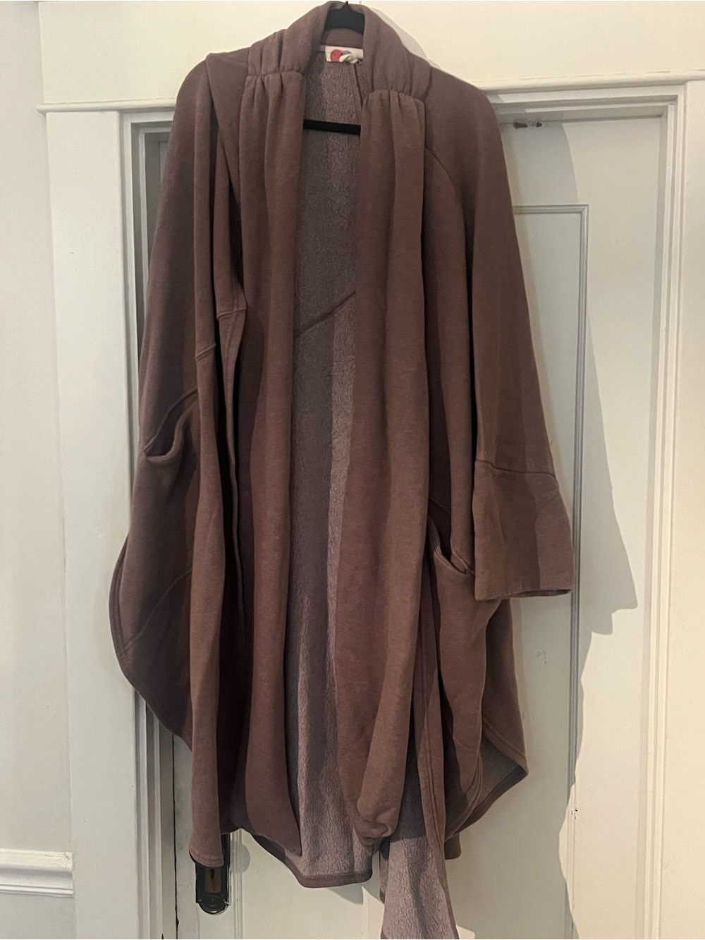 Free People Draped Open-Front Coatigan in Mauve Brown